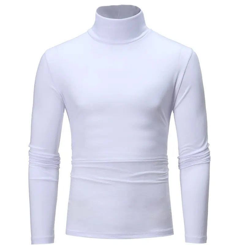 Autumn Winter Men s Pullover Sweaters High Collar Long sleeved Solid Color Basic Slim Warm Jumper 4