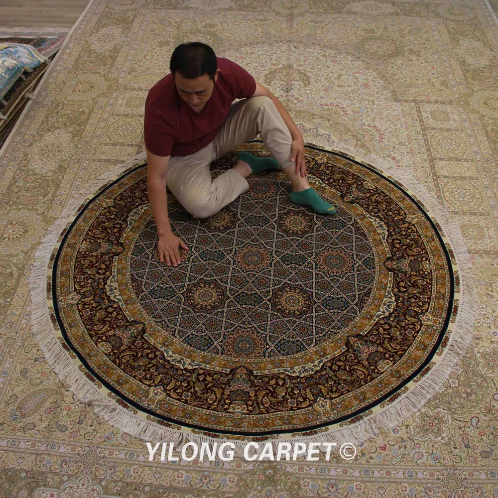 YILONG 6'x6' круглый Персидский Ручной Шелковый ковер ручной работы восточные ковры (TJ108A)