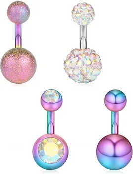 

14G 6mm 1/4 Inch 316L Surgical Steel Crystal Ferido CZ Short Belly Earring Navel Button Rings 4-6PCS