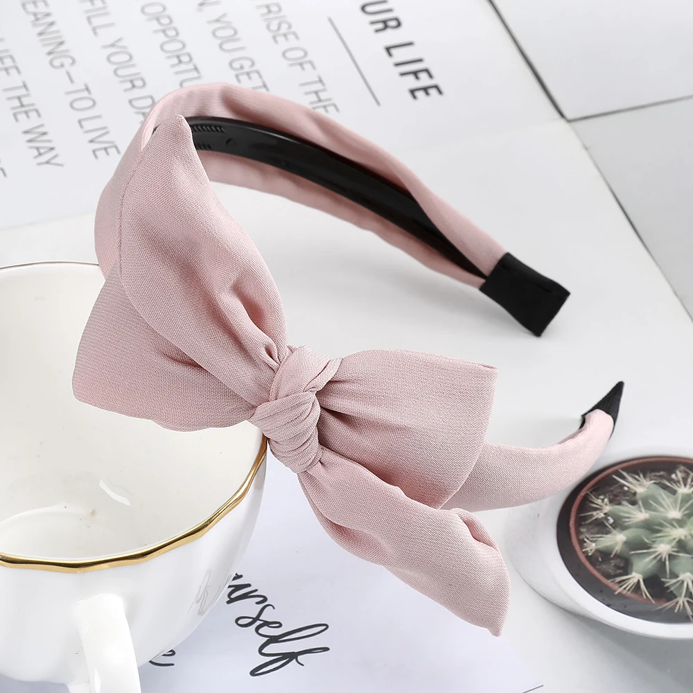 E pink Модные повязки для волос для женщин, Нескользящие одноцветные повязки на голову, боковая упаковка, бант, аксессуары для волос, изысканный ободок, дикий головной убор - Цвет: E pink