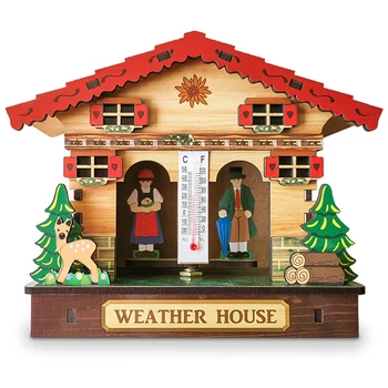 

Temperature Thermometer Humidity Wooden House Hygrometer Display Wall Hanging