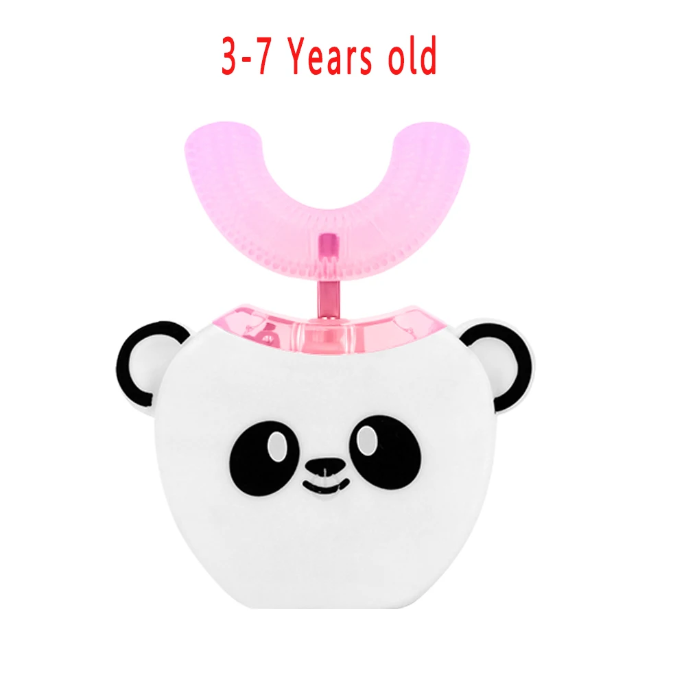 3-7 years White 360 градусов детская звуковая электрическая зубная щетка Детская силиконовая Автоматическая умная u-образная ультра звуковая зубная щетка с мультяшным синим светом - Цвет: 3-7 years White