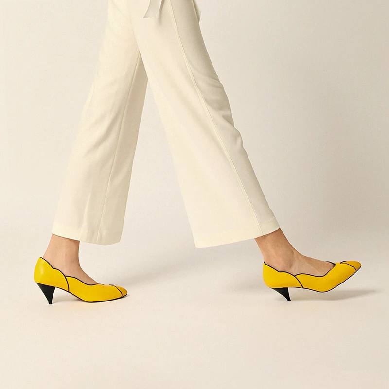 

WILL&ZEST Women Pumps 2021 New Fashion Female Shoes Pointed Closed Toe Yellow Cute Colorful Chunky Sexy Stripper Heels Fetish