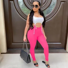 Fashion Patchwork Two Piece Set Women Tracksuit High Street 2 Piece Outfits Push Up Sleeveless Bodycon Top And Pants Set