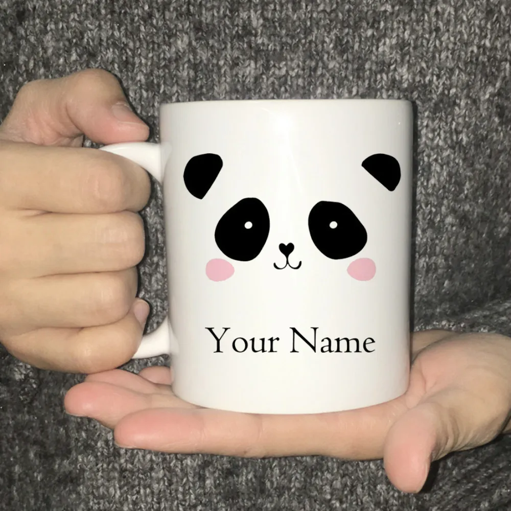 

Personalised Panda Name Mug Custom Printed Mug with Lid and Spoon Cute Panda Tea Coffee Mug Cup Gift Name Text Drop Shipping