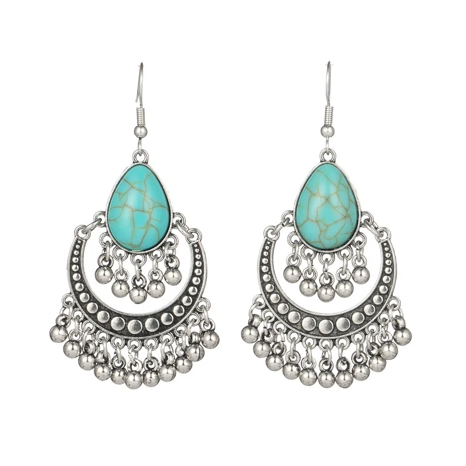 Tassel earring-7 Богемия Длинные Серебряные Золотые Серьги Кисточкой Бахрома для Женщин Заявление Ювелирные Изделия Кристалл Акриловые Природные Камни Подвески Серьги Подарки Круглый Круг Геометрические Серьги - Окраска металла: Tassel earring-7
