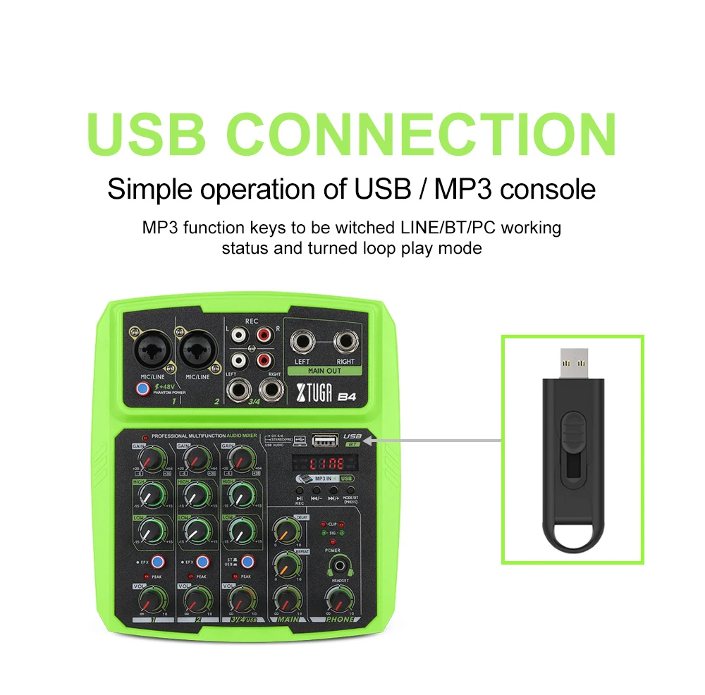Мини миксер XTUGA аудио 4 канала USB 48 В фантомное питание|Оборудование для ди-джея| |
