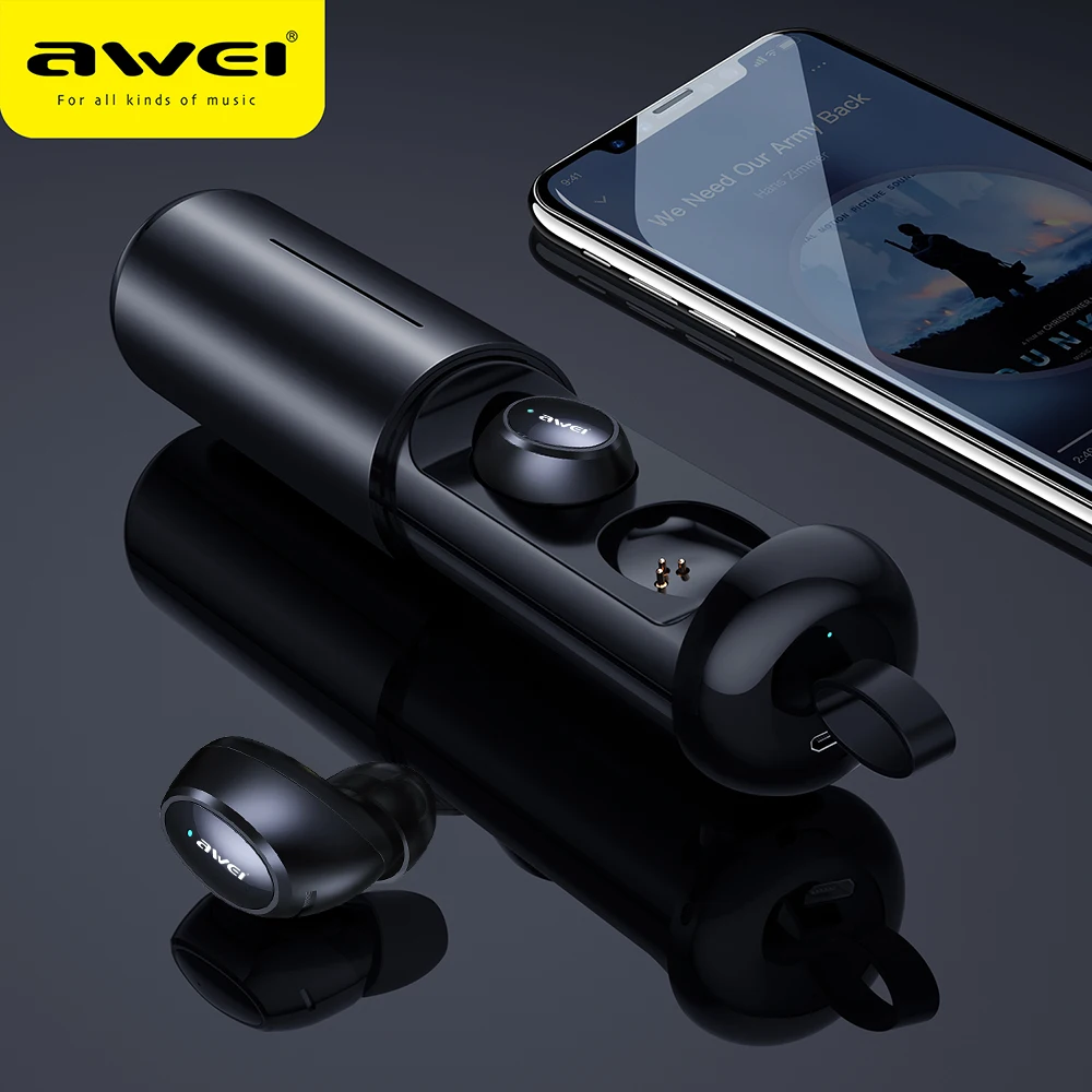 Awei T5 TWS V5.0 HiFi настоящие беспроводные стерео спортивные Eearbuds наушники Bluetooth наушники с двойным микрофоном гарнитура с зарядным чехлом