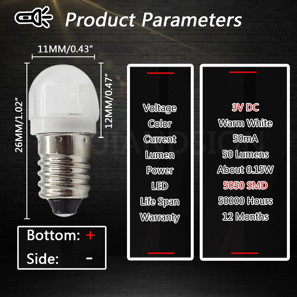 2pc E10 Light DC 3V 6V 12V 5050 LED Screw Indicator Bulb Mini Warning Automobile instrument lamp Width Signal Lamp 4300K White