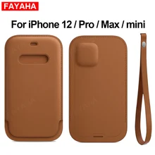 For iPhone 12 Pro Max 12 Mini Case Leather Sleeve Case Magnetic Safe Genuine Leather Card Package Mobile iPhone Cover