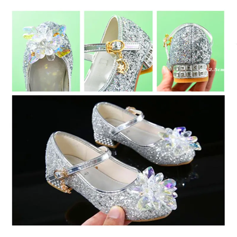 2020 spring and autumn new children's crystal shoes female children Princess shoes girl High-heeled shoes show party girls shoes