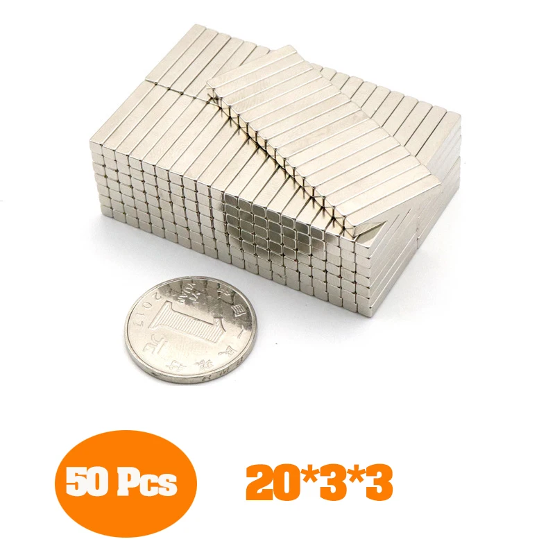 

50 Pcs 20*3*3 Neodymium Magnet Super Powerful Permanent Magnetic Neodymium Magnetic 20*3*3 Nickel-plated Magnetic Stripe