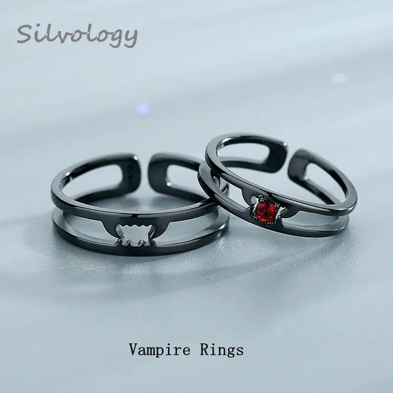 Silvology, 925 пробы, серебряные кольца вампира, черные, креативные, красные, циркониевые, Романтические кольца,, кольца для влюбленных, оригинальные ювелирные изделия