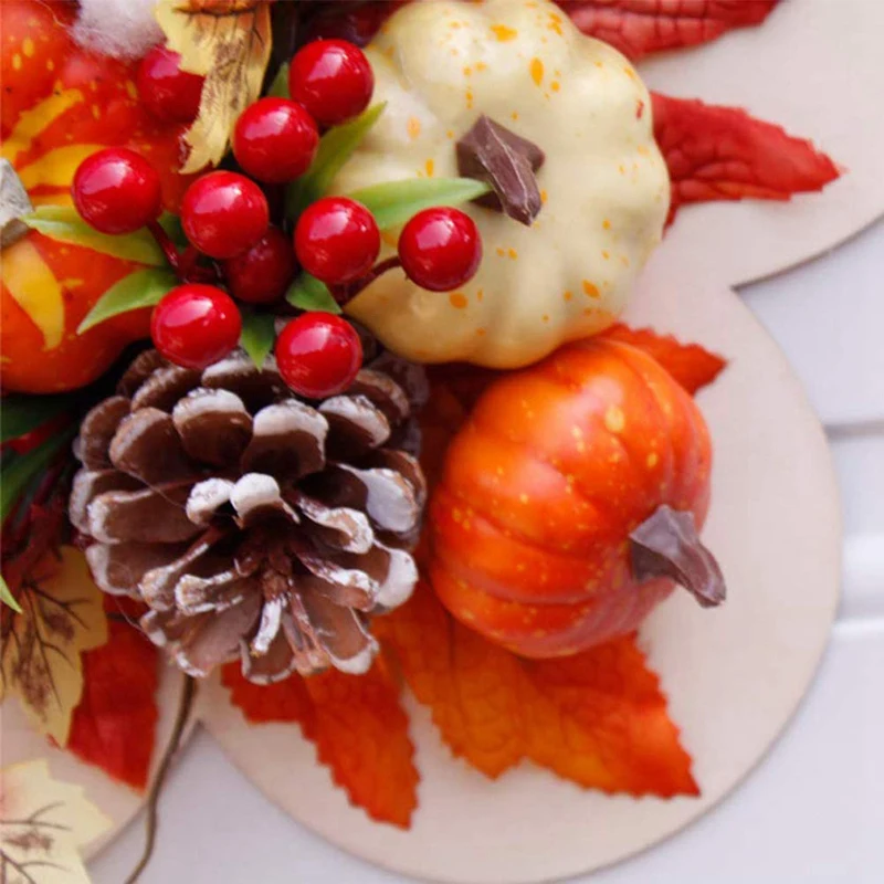 Artificial Fall Wreath with Pumpkins Berries Maple Leaves Fall Berry Wreath Autumn Harvest Garland Wreath for Thanksgiving Chris