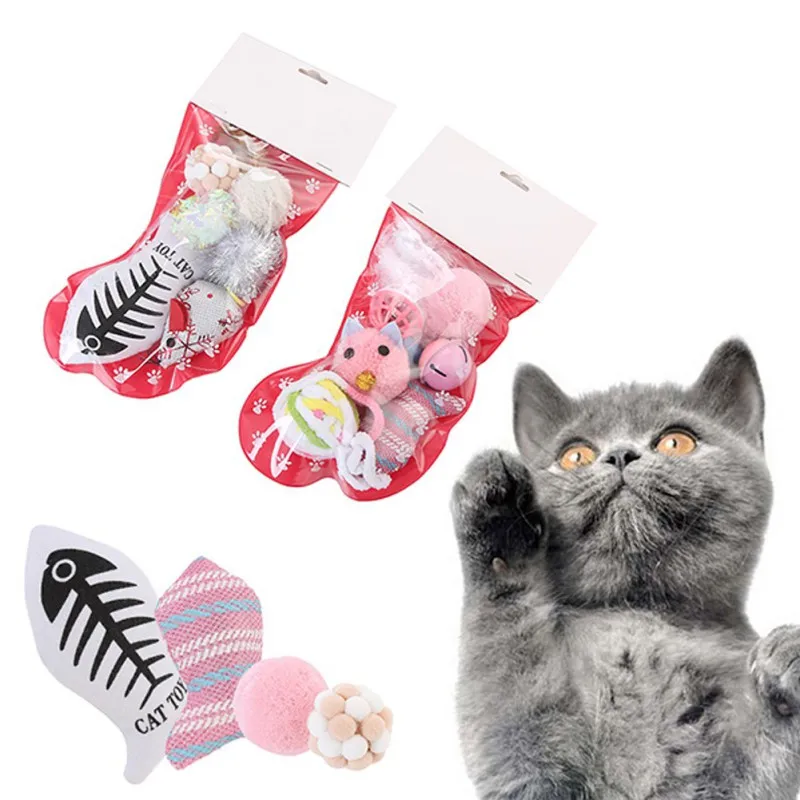 

Pet Gifts Festive Cat Dog Stocking Variety Pack Toy Christmas Combination Toy Set Christmas Sock Packing