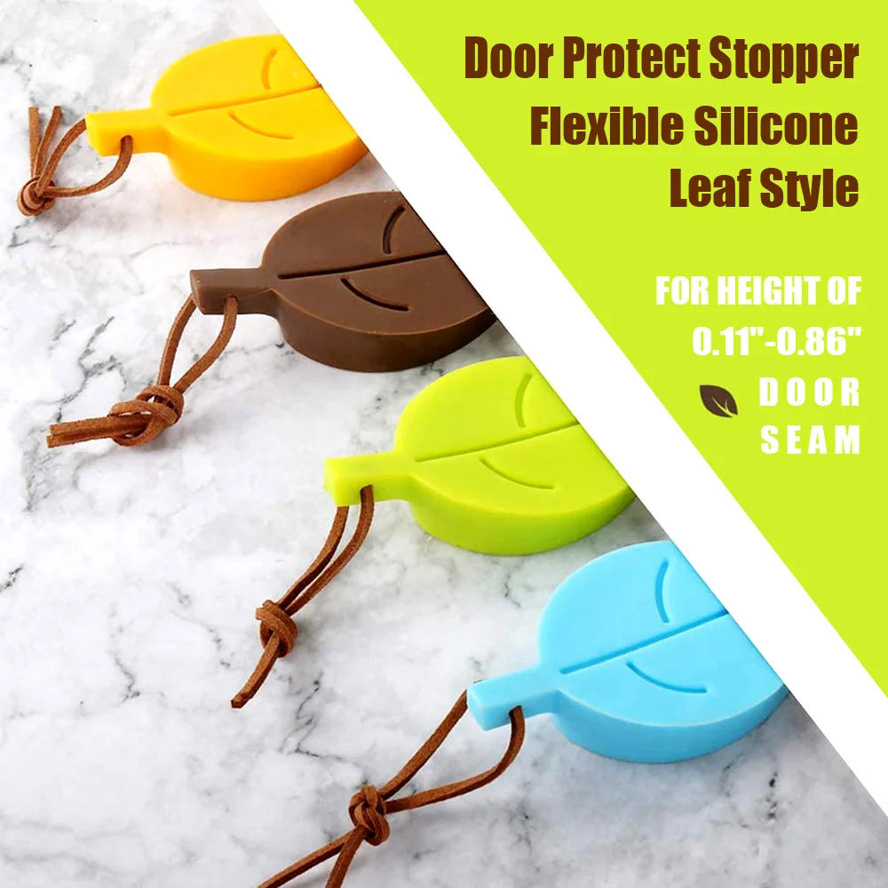 Anti-Collision and Anti Pinch Protect Children Novel Decoration Lovely Leaf Silicone Door Stop Four Colors Match Safe Door Stopper,Rubber Door Stop Wedge Security Holder Works On All Floor Types