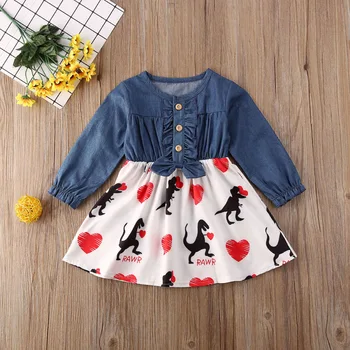 

Baby Girl Dress 2020 Summer Children Short Sleeve Christmas Girls Denim Floral Dresses Kids Princess Bowknot Flower Dress
