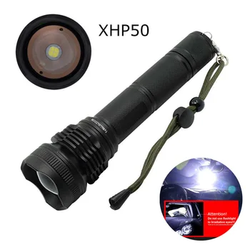 

Super Bright 2500 Lumen XHP50 LED Flashlight Adjustable Focus Torch Lamp Zoom 5 Modes Tactical Flash Light Used 26650/18650