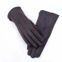 Women Winter Plus Velvet Thick Warm Touch Screen Driving Mitten Female Three Tendons Pearl Suede Leather Sport Cycling Glove R1