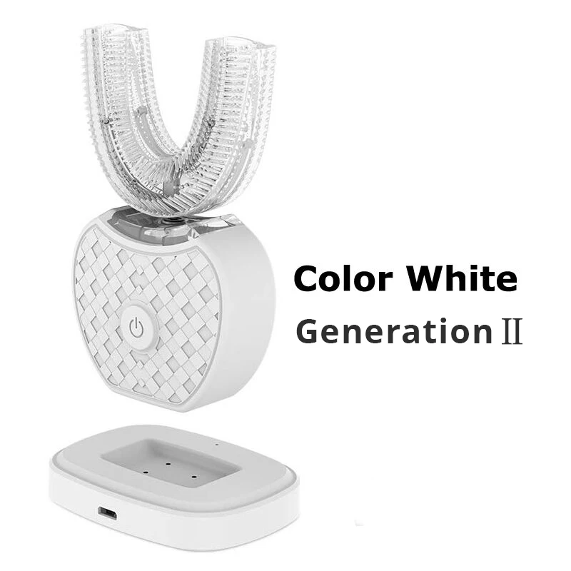 White Gen2 Автоматическая электрическая зубная щетка перезаряжаемая 360 градусов зубная щетка u-образная головка 4 режима чистки синий светильник - Цвет: White Gen2