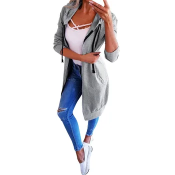 

Autumn Winter Streetwear Hooded Coats And Jackets Long Sleeve Pure Zipper Korean Womens Clothing SJ4594X