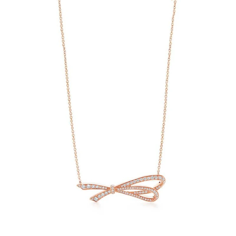 

SHINETUNG Original 100% S925 Sterling Silver Necklace Bowknot Pendant Trendy Necklace Women Logo Luxury High-End Jewelry