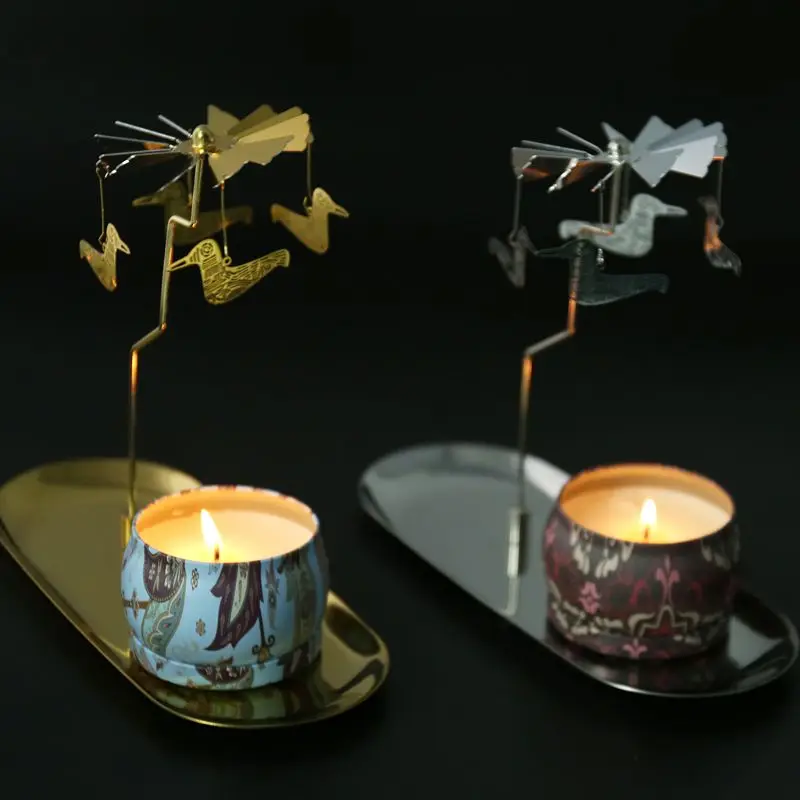 Рождество Магнитный вращающийся карусель Tealight подсвечник металлическая подставка K4UA