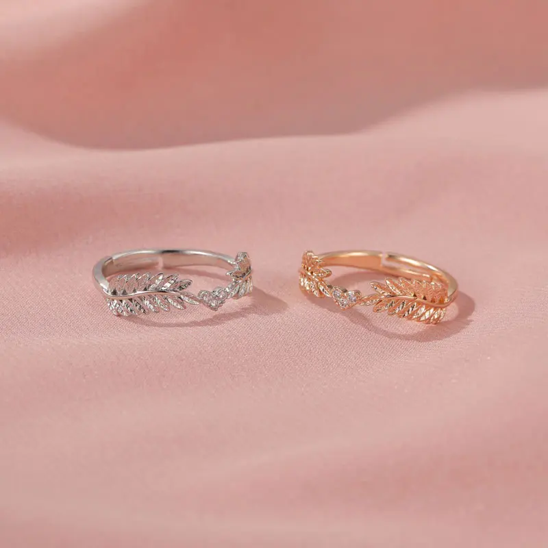 

New Olive Branch Rings Pretty Lady Knuckle Ring Creative Charm Crystal Heart Ring Opening Leaf Ring Fashion Jewelry Gift Ring