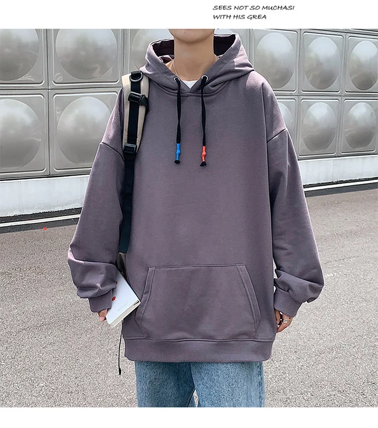 Hong Kong autumn students wear large size loose sweater 2021 new fashion brand men's clothing youth solid color hooded sweater sweatshirt