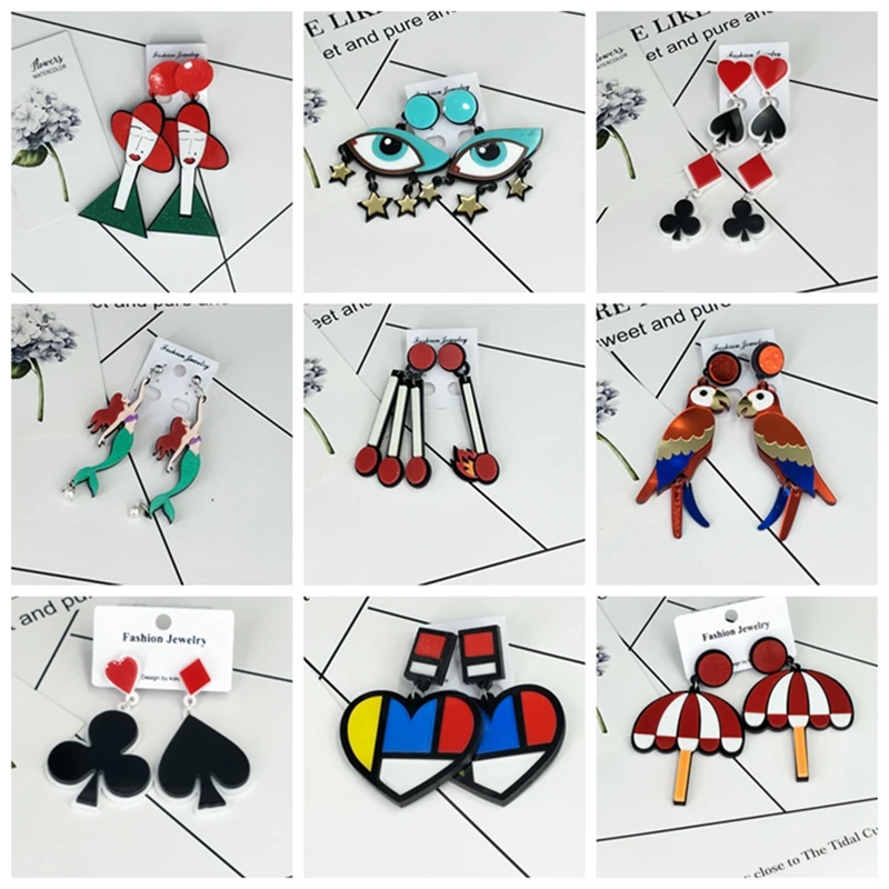 2019 Korean Fashion Long Earring Big Heart Figure Lips Tassel Geometric Acrylic Drop Earrings For Women Punk Jewelry Accessories