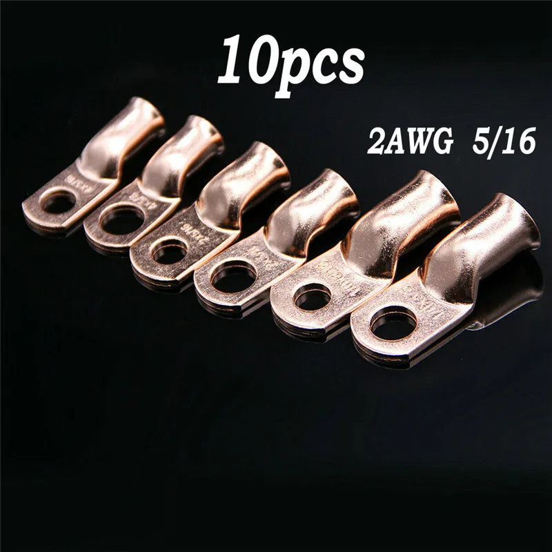 

10pcs Wire Ring Terminal Copper 2 AWG Gauge 5/16 Connectors Car Audio Terminals