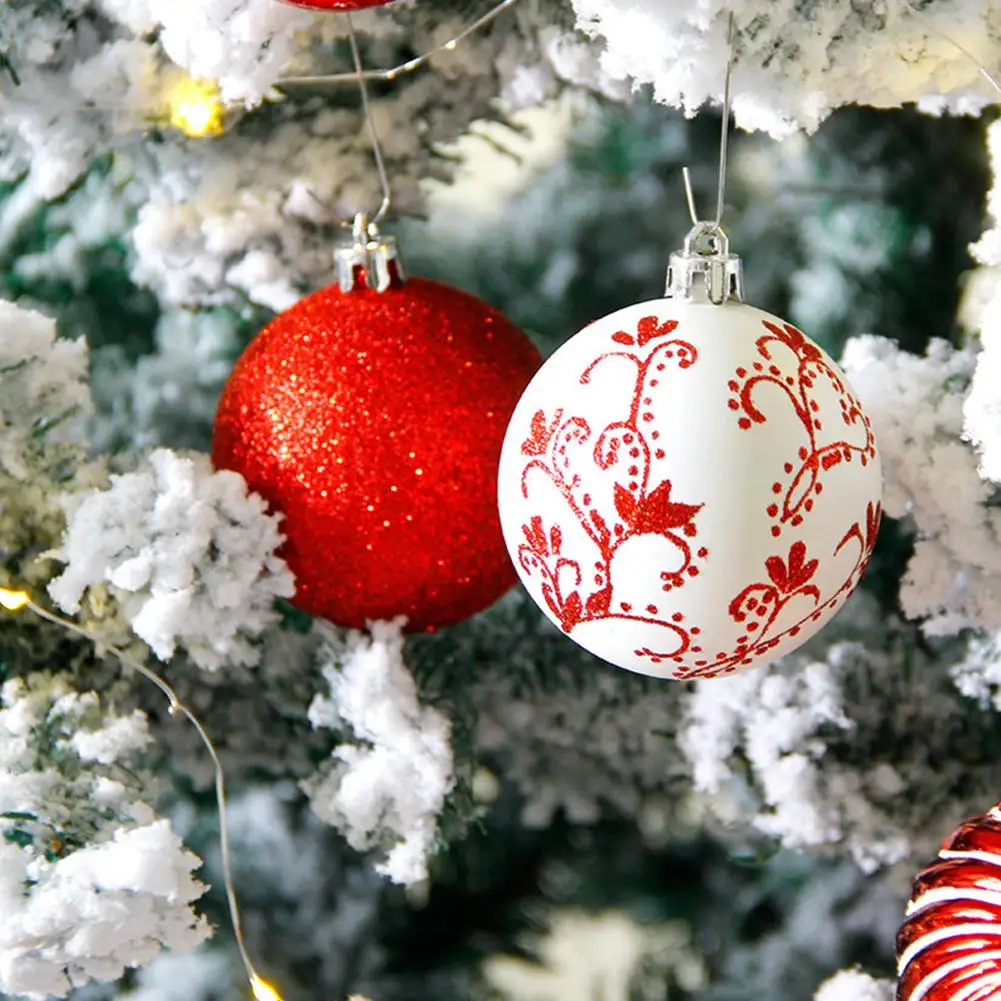 12 шт 7 см инновационные пластиковые красные Белые Рождественские шары ручной работы Рождественские елочные Подвески декоративные украшения