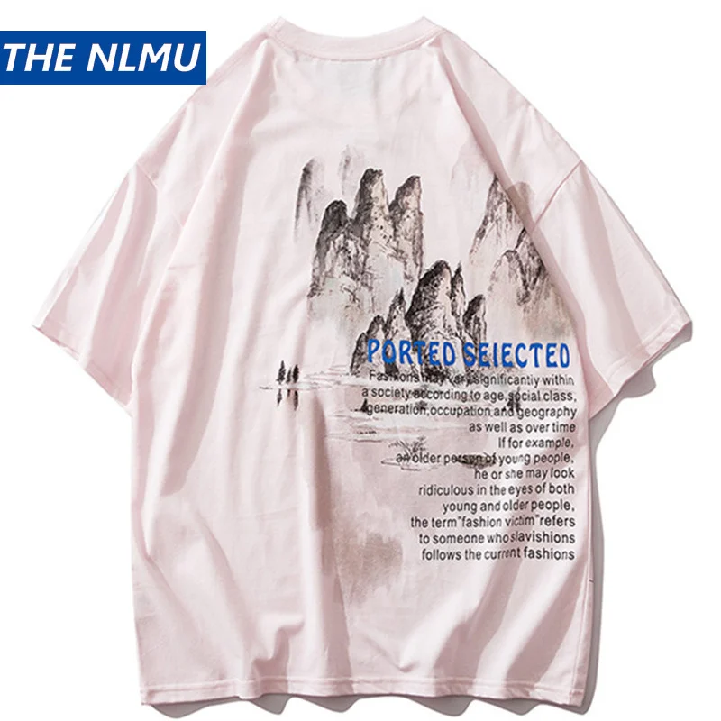 

2020 New Streetwear T Shirt Men Hip Hop Chinese Landscape Painting Tshirt Short Sleeve Summer T-Shirt Fashion Tops Tees HT82