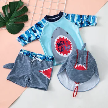 

Yuwannian Boys' Sun-drying Quick-drying Shark Swimsuits Split Swimwear Two-piece Set for Children's With Tops Pants And Sun Hats