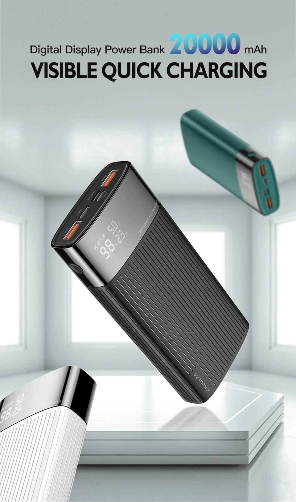 type c power bank KUULAA Power bank 20000mah Quick Charge 3.0 portable charger PD fast charging power bank for redmi note 10 9 pro 9s iphone 12 11 wireless power bank