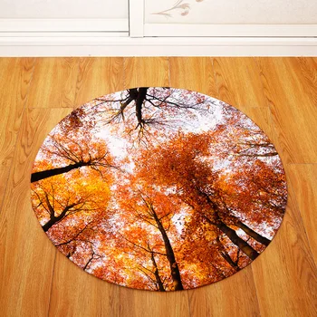 

Round Home Floor Mat Living Room Sofa Circular Foot Pad Landscape Printed Flannel Carpet Non-slip Absorbent Rug Praying Cushion