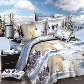 

3d polar bear bed linen set queen size duvet cover bed sheet pillow cases bedding set