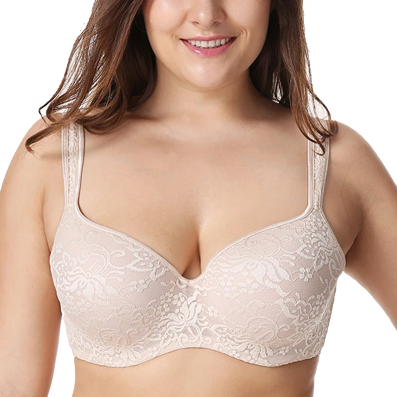 

36 38 40 42 44 C D DD E F G H Womens Plus Size Full Coverage Underwire Wide Straps Floral Embroideriy Bra