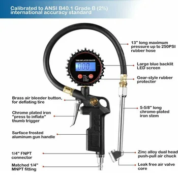 

Auto LCD Digital Tire Inflator Air Dual Head Chuck Wheels Indicator Tools Supplies Tyre Monitoring System Gauge