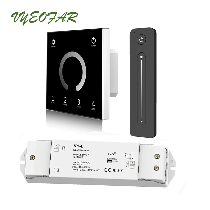 Parasiet Mellow wimper New Led Strip Dimmer 230v 110v Touch Panel 4 Zone Wifi 2.4g Rf Remote 12v  Single Color Dim Controller 15a Wireless Receiver - Dimmers - AliExpress