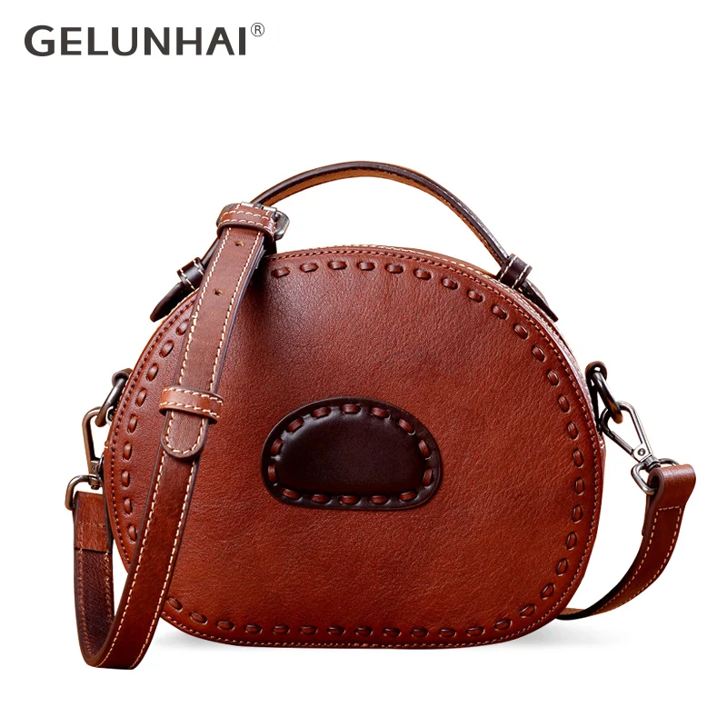 

Genuine Leather women's bag Original retro handmade vegetable tanned Cow leather shoulder bags Crossbody Bags Vintage handbags