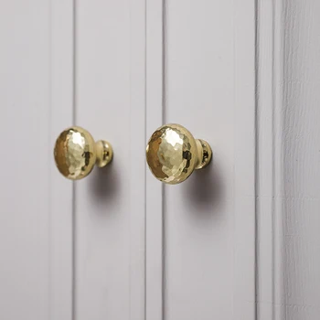 

Hand Hammered light luxury mushroom brass handle drawer wardrobe shoe cabinet door round gold single hole small handle
