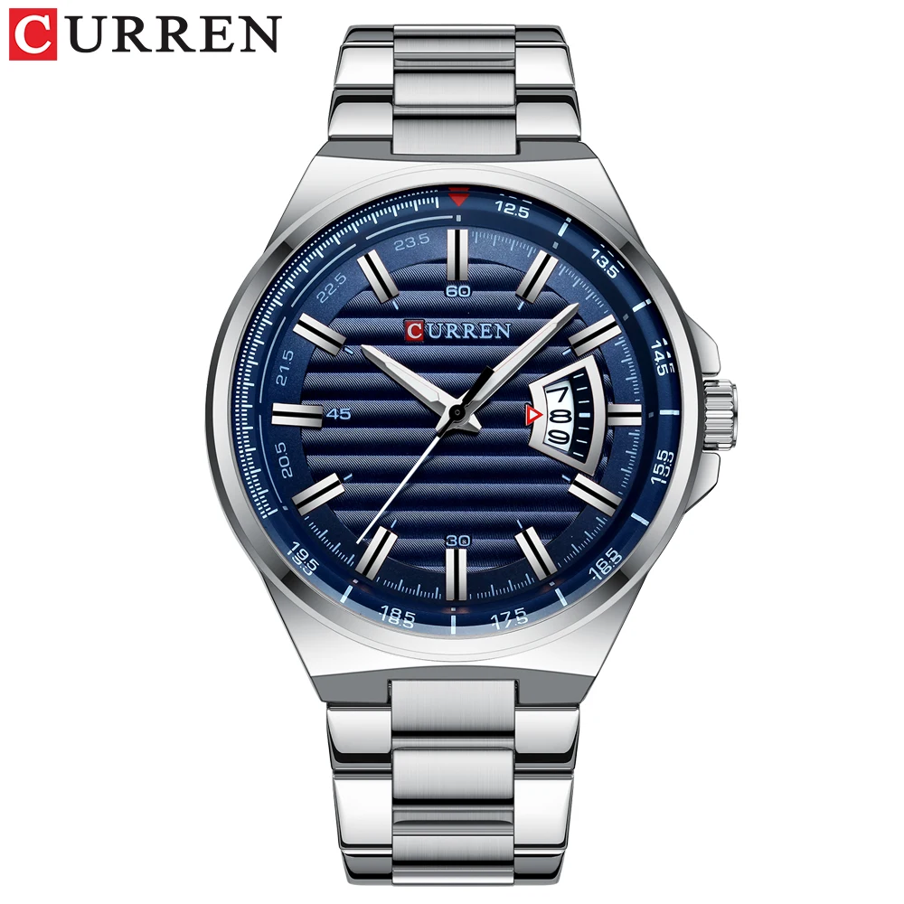 Мужские Роскошные брендовые кварцевые часы CURREN, браслет из нержавеющей стали, наручные часы, модный стиль, часы для мужчин, Авто Дата, Relogio Masculino - Цвет: silver blue