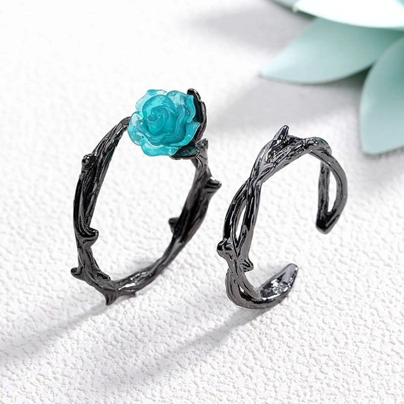Conjunto anillos de promesa para parejas, anillos de promesa ajustables juego, amigo, flor azul espina para novio y 2 uds.|Anillos| - AliExpress