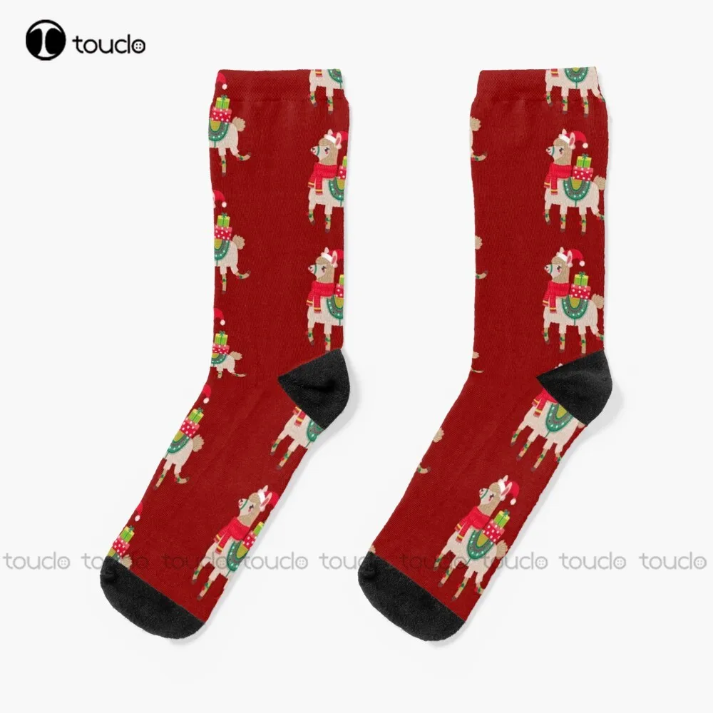 

Happy Christmas Llama With Presents Socks Boot Socks For Men Personalized Custom Unisex Adult Teen Youth Socks Christmas Gift