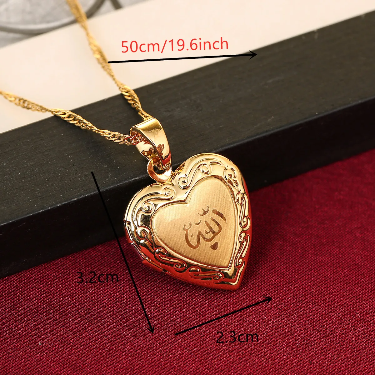 Heart allah pendant Necklae For Women 24K Gold Color Muslim Heart Locket Jewelry