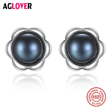

AGLOVER New 8MM Pearl 925 Silver Stud Earring Genuine Natural Freshwater Pearl Earrings For Women Gift Luxury Jewelry Hot Sale