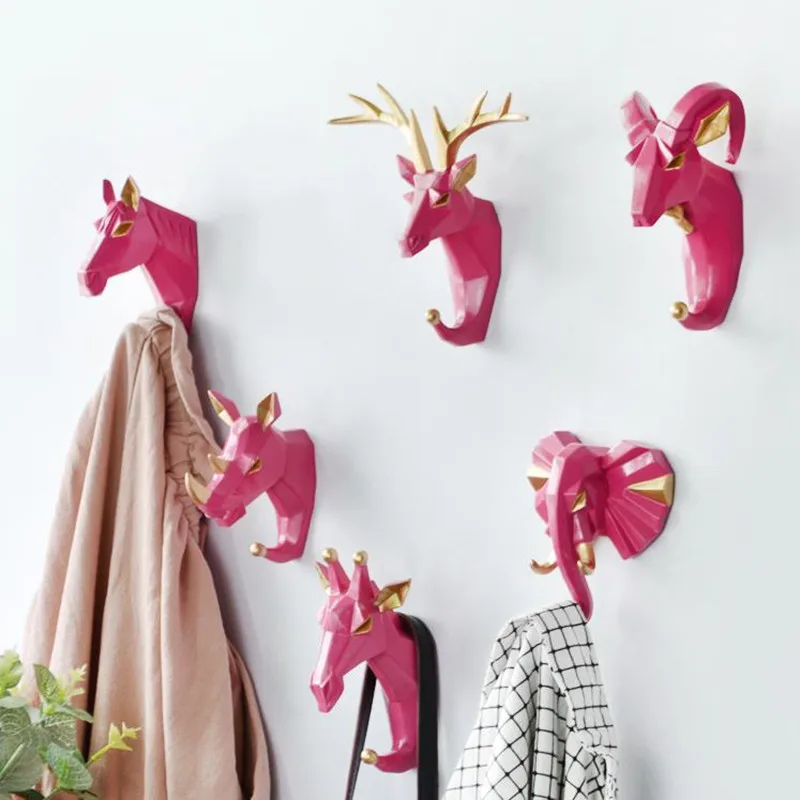 1pc Hanging Hook Animal Head Decorative Hook Deer Elephant Unicorn Rhinoceros Hanger Hook Keys Clothes Hat Wall Decoration Rack 3
