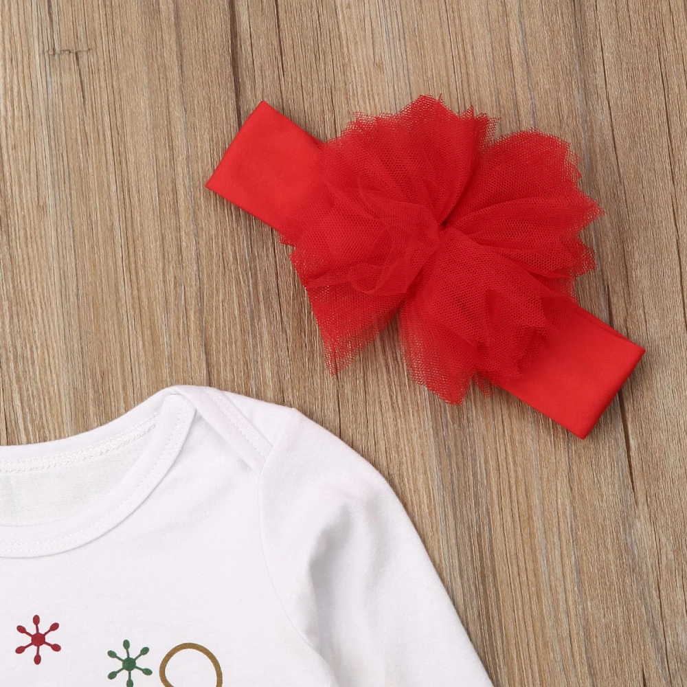 Праздничные рождественские топы для маленьких девочек; комбинезон; фатиновая юбка-пачка; комплект из 3 предметов; Рождественский осенний комплект одежды