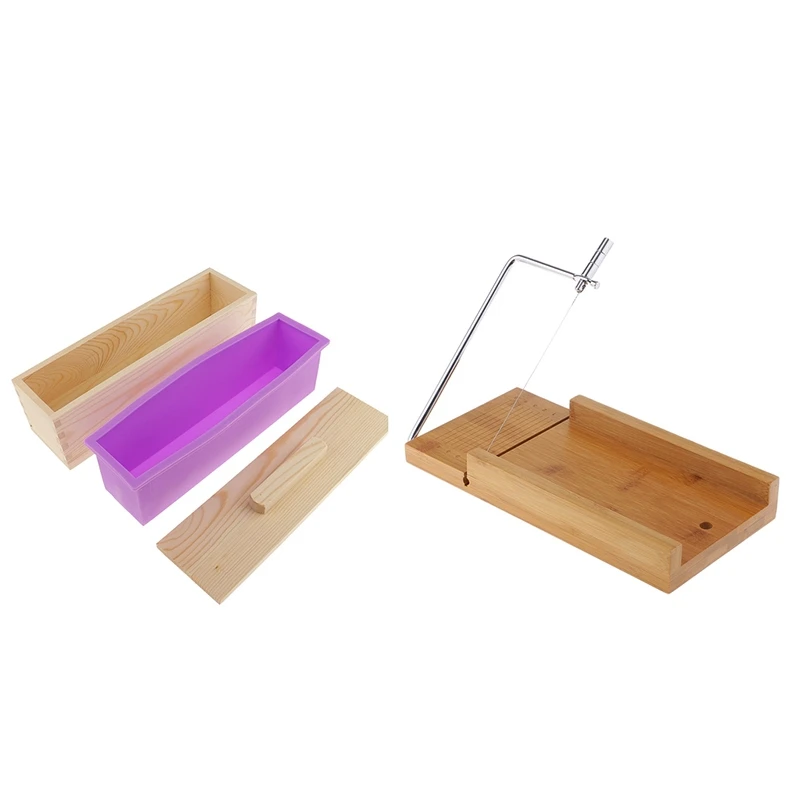 

Wooden Box, Silicone Soap Loaf Mold and Soap Cutter Wire Slicer, for DIY Soap/Cake/Chocolate Making Tools